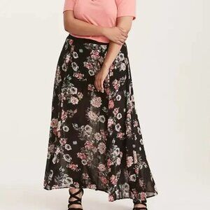 NWT Torrid Floral Print High Waist Chiffon Sheer Black Pink Maxi Skirt Plus Size